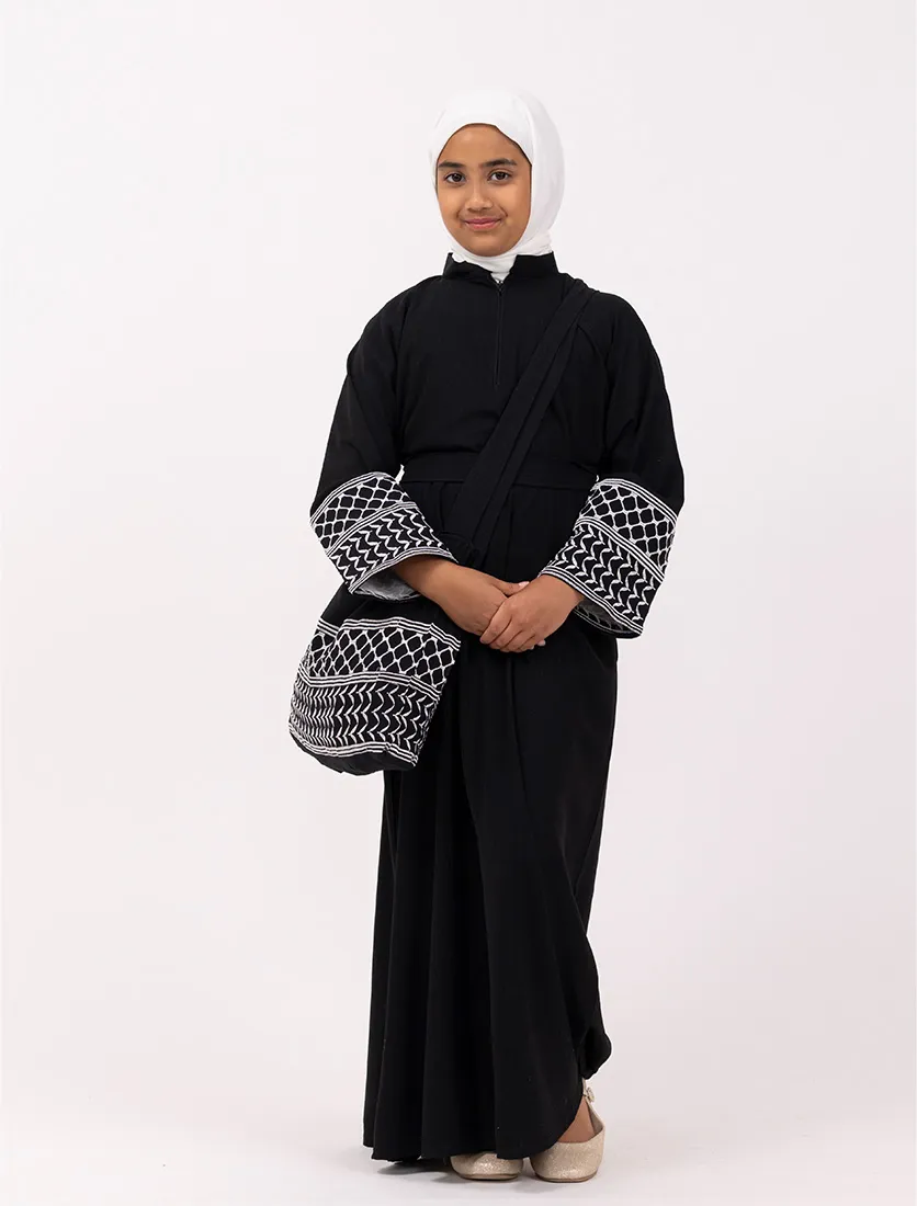 Black Keffiyeh Basic Girls Abaya